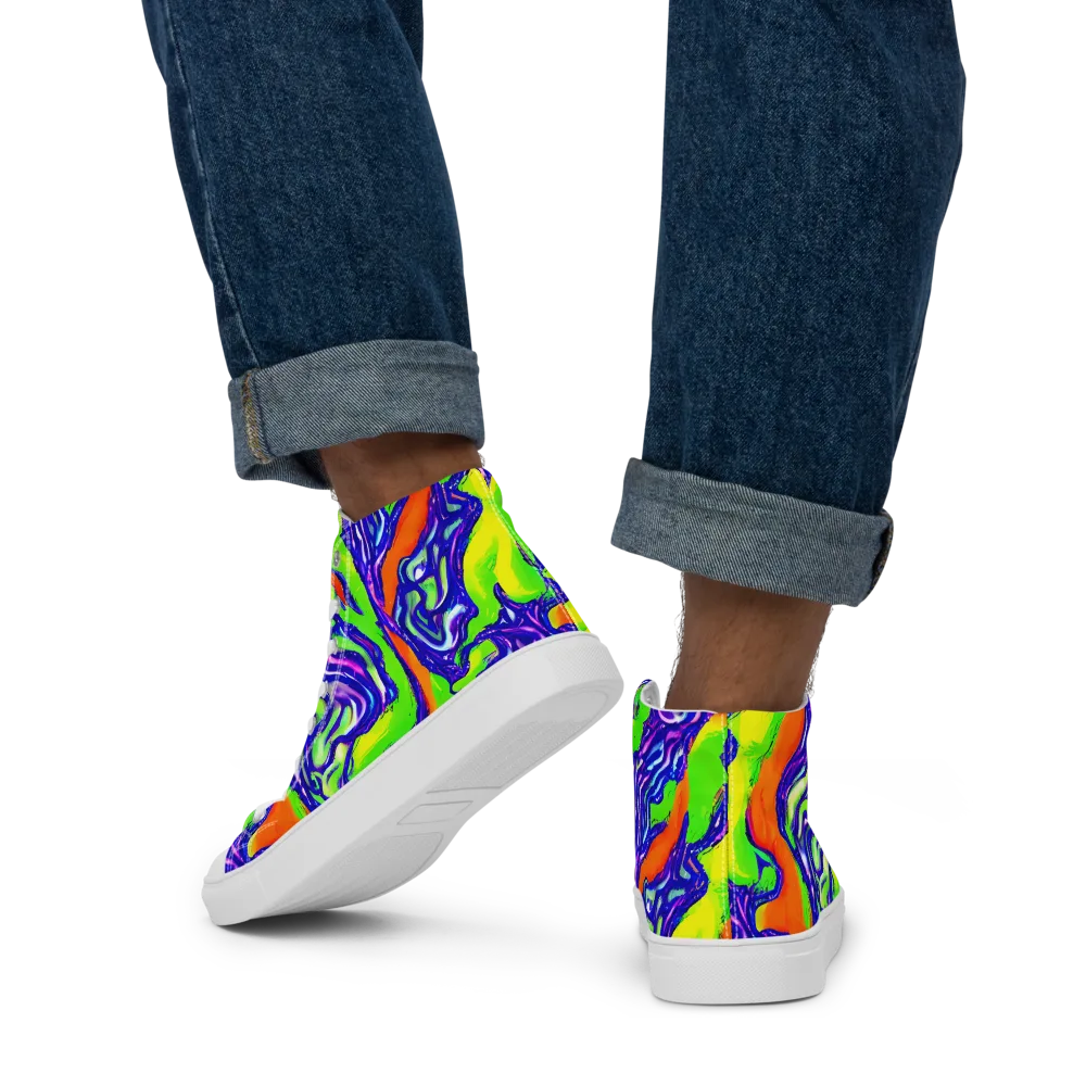 Psychic Marbling on Men's High Top Canvas Shoes — Back