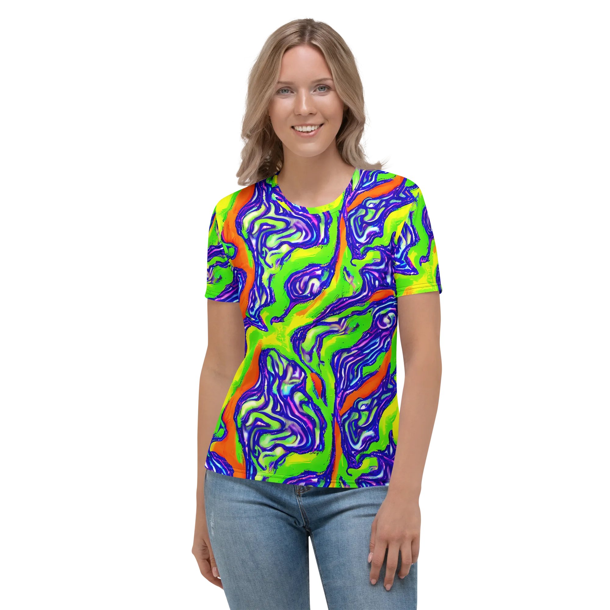 Psychic Marbling on Women's Crew Neck T-Shirt — Front