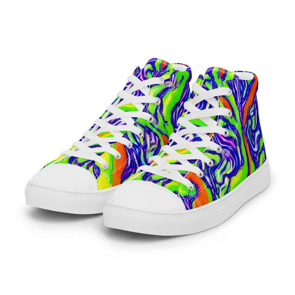 Psychic Marbling on Women's High Top Canvas Shoes — Left Front