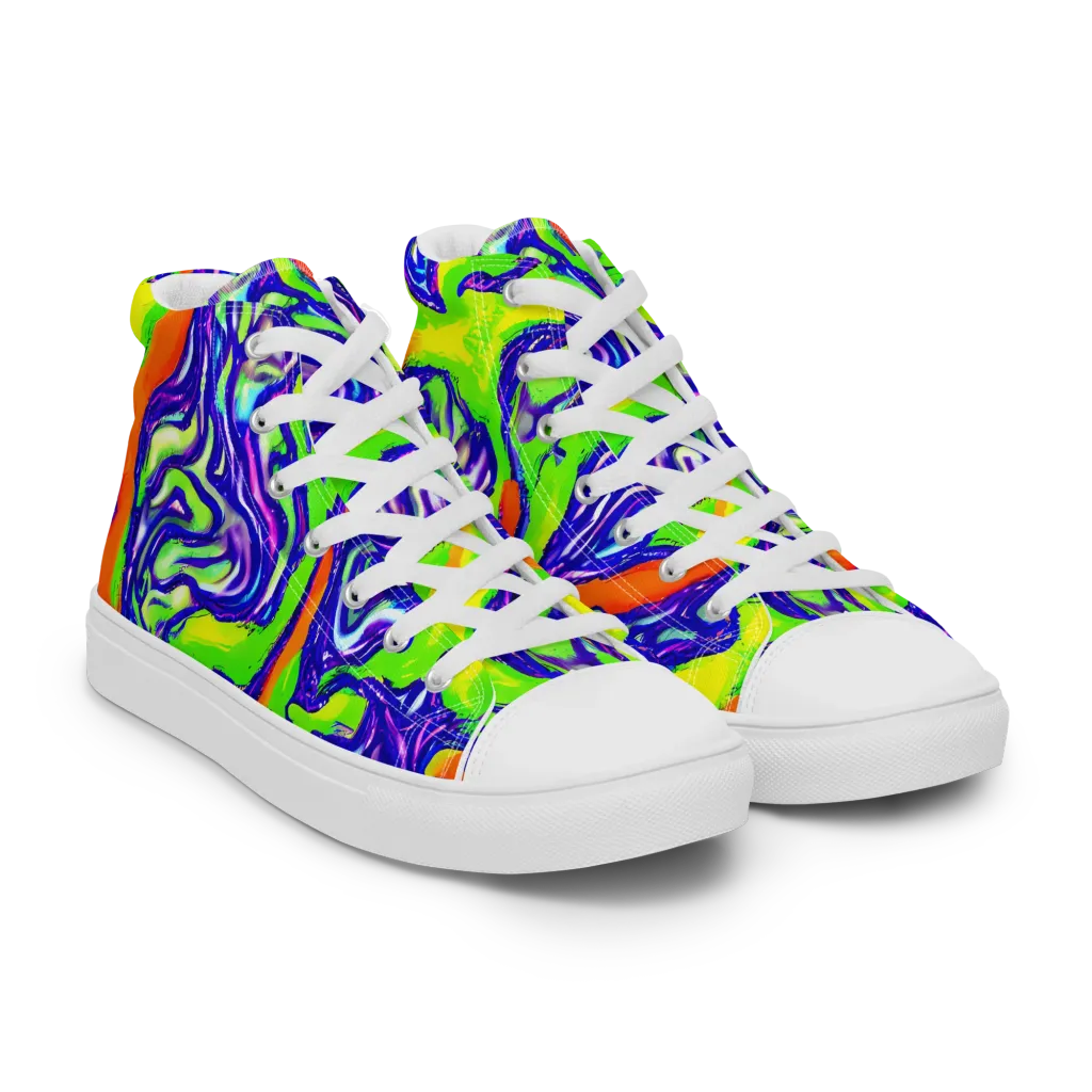 Psychic Marbling on Women's High Top Canvas Shoes — Right Front