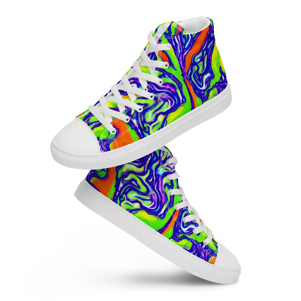 Psychic Marbling on Women's High Top Canvas Shoes — Front