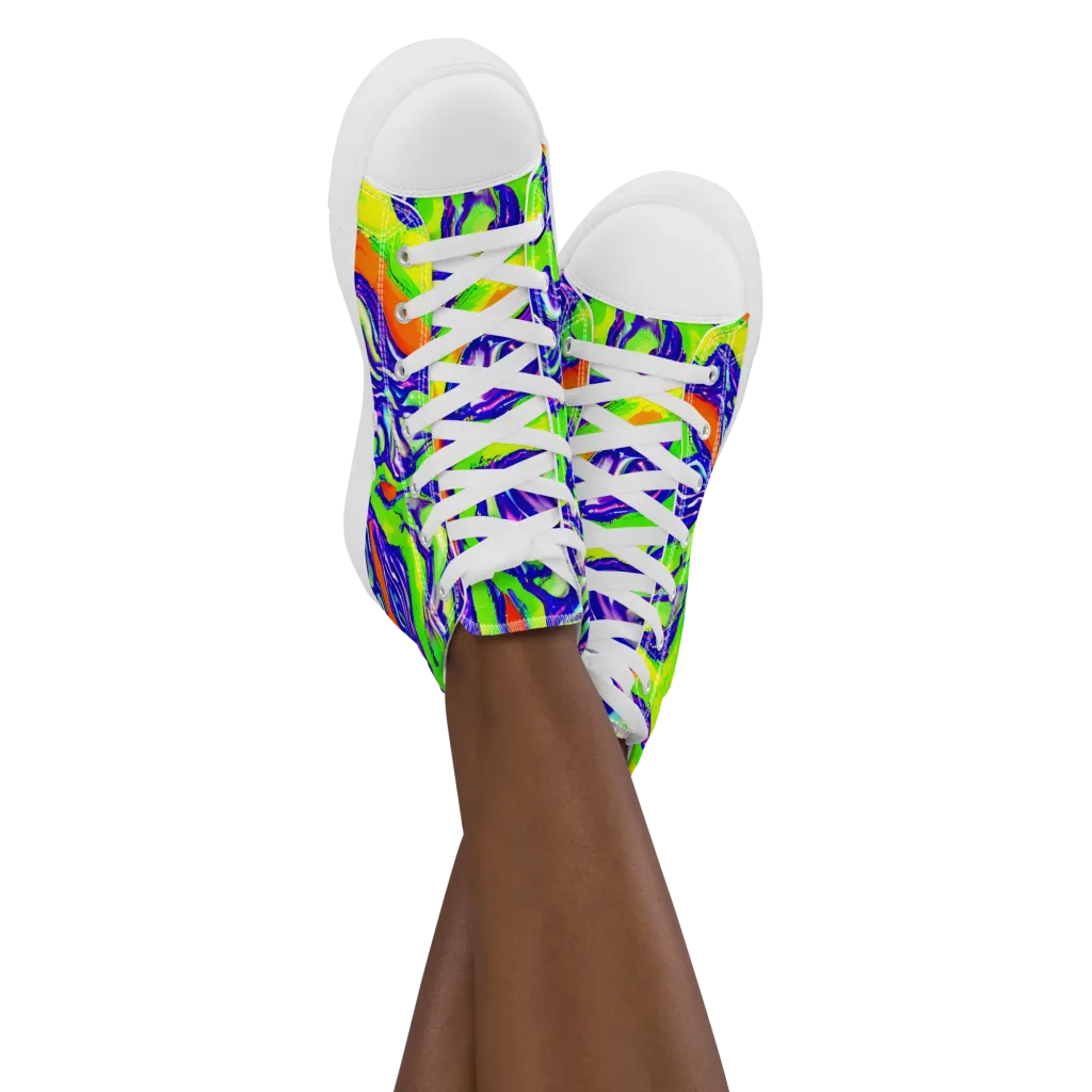Psychic Marbling on Women's High Top Canvas Shoes — Front