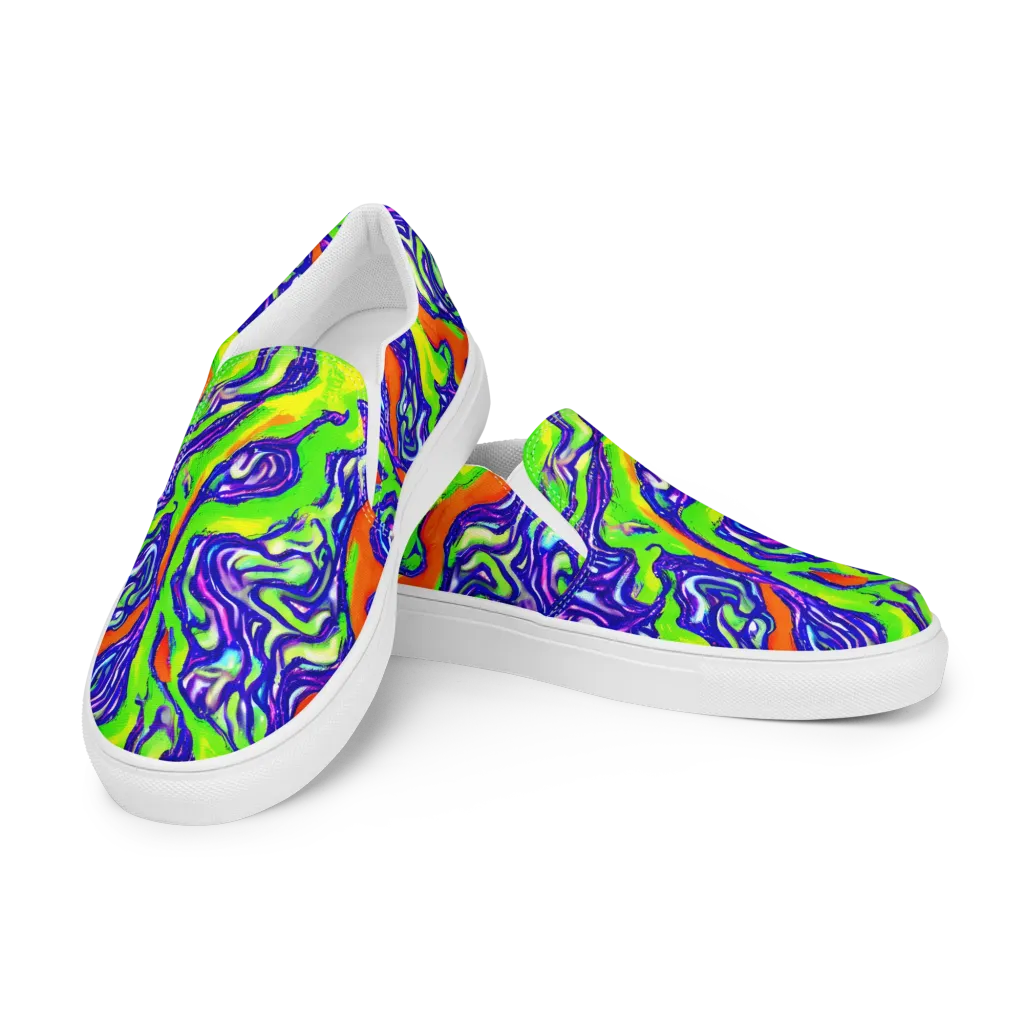 Psychic Marbling on Men's Slip-On Canvas Shoes — Left Front