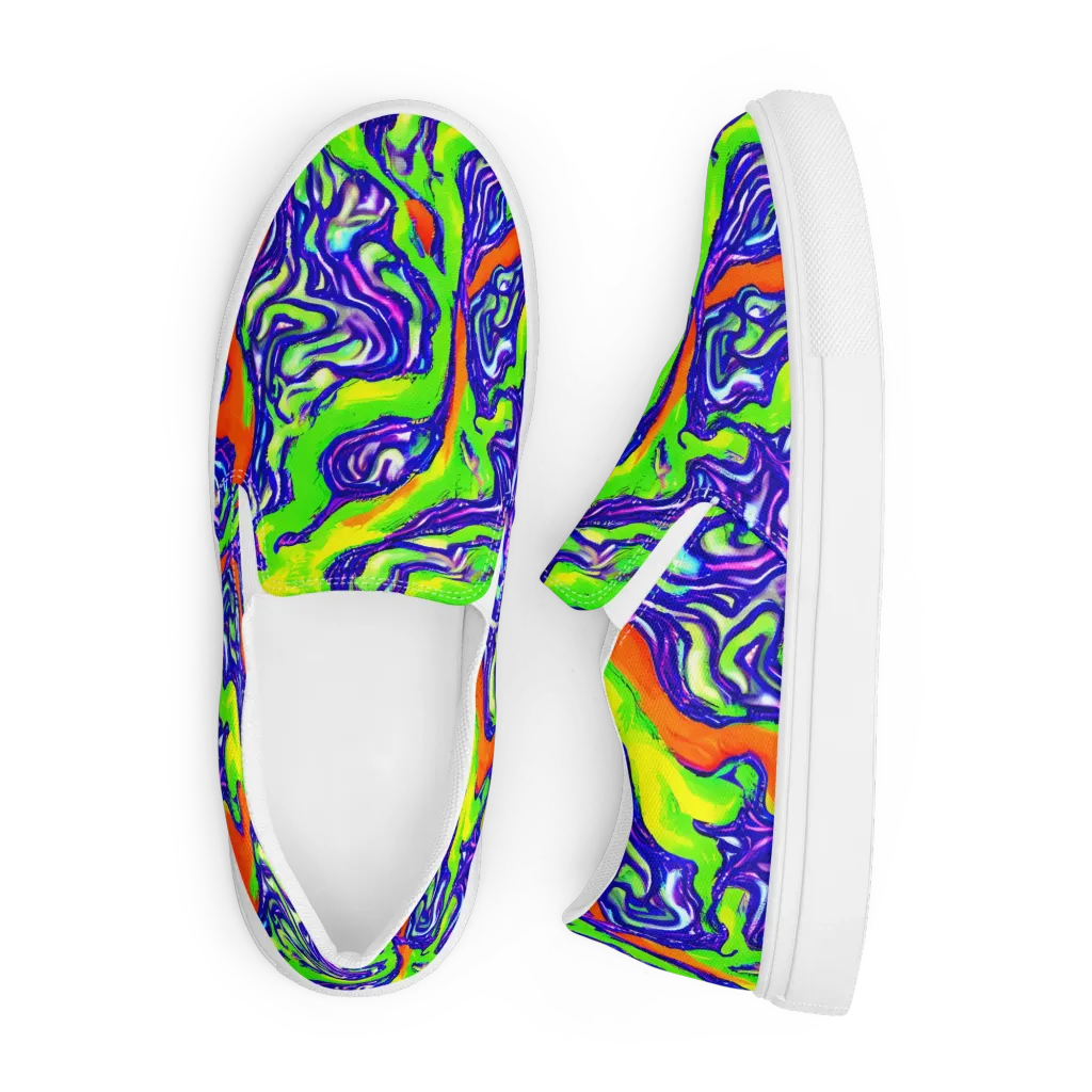 Psychic Marbling on Men's Slip-On Canvas Shoes — Front