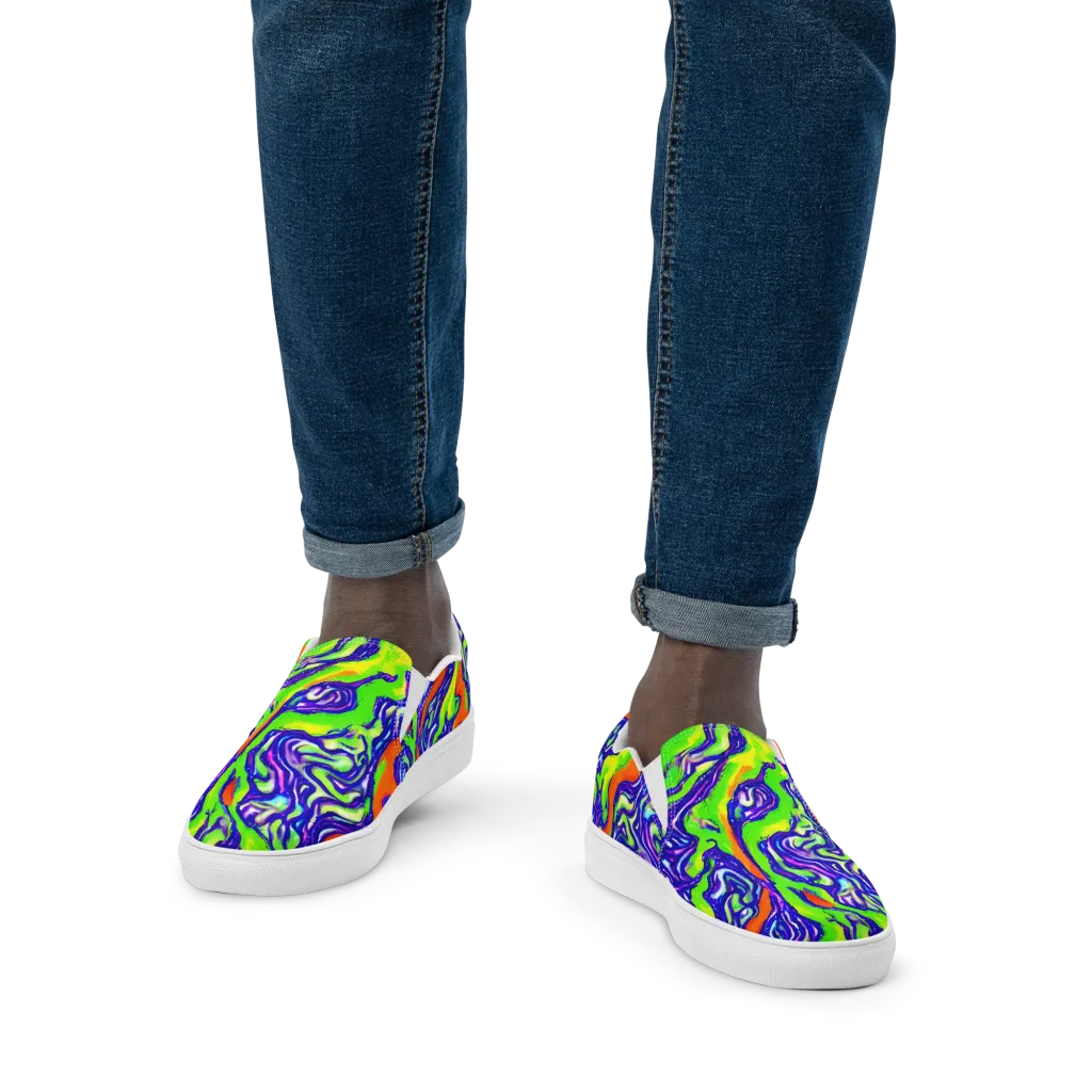 Psychic Marbling on Men's Slip-On Canvas Shoes — Front