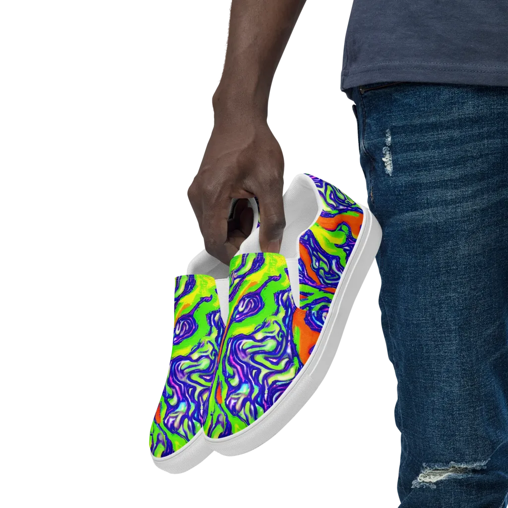 Psychic Marbling on Men's Slip-On Canvas Shoes — Left Front