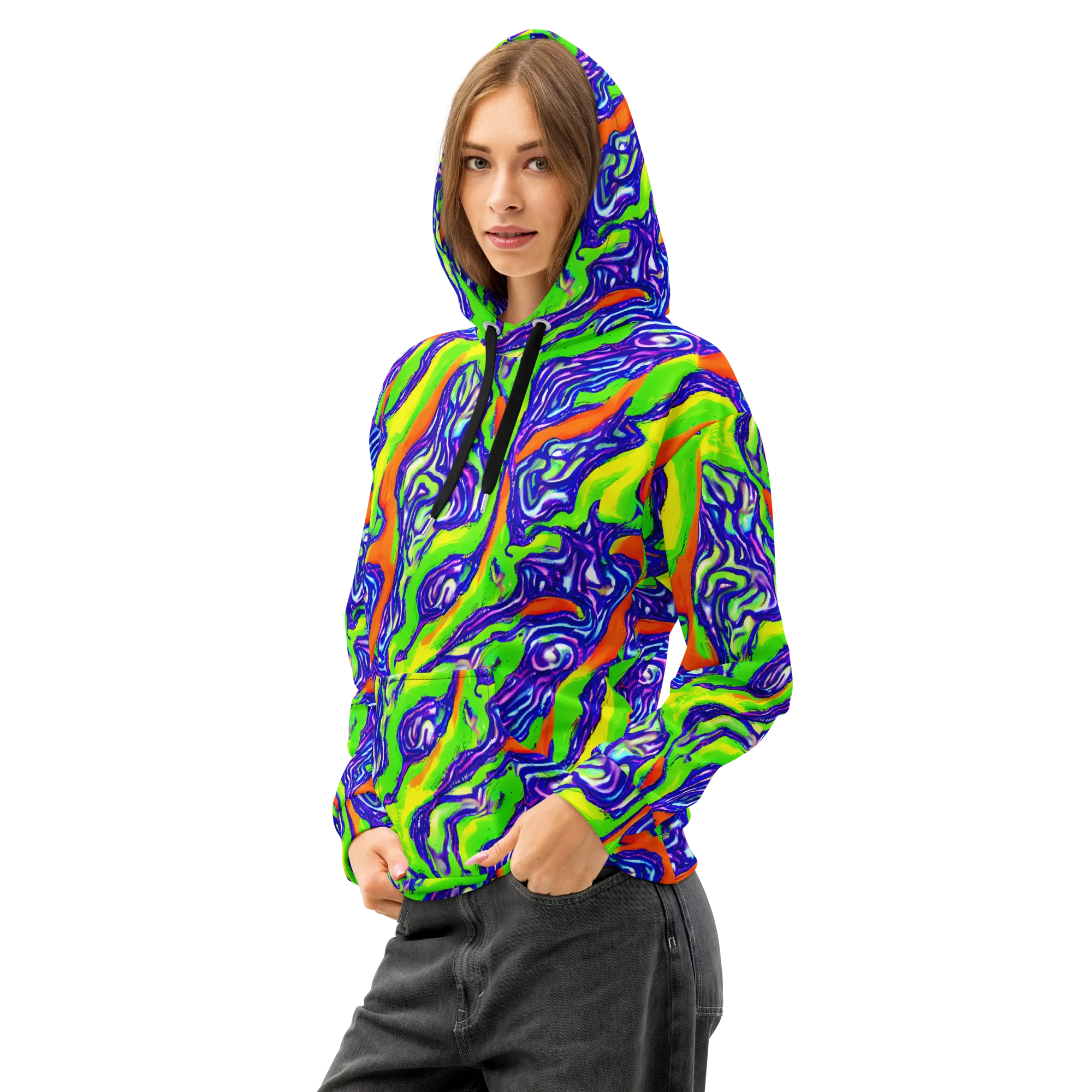 Psychic Marbling on Cotton Hoodie — Left Front