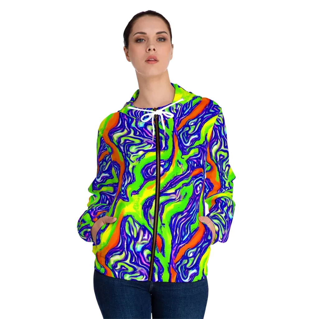 Psychic Marbling on Women's Full-Zip Hoodie — Front On Person