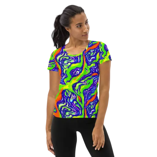 Psychic Marbling on a Women's Athletic T-Shirt