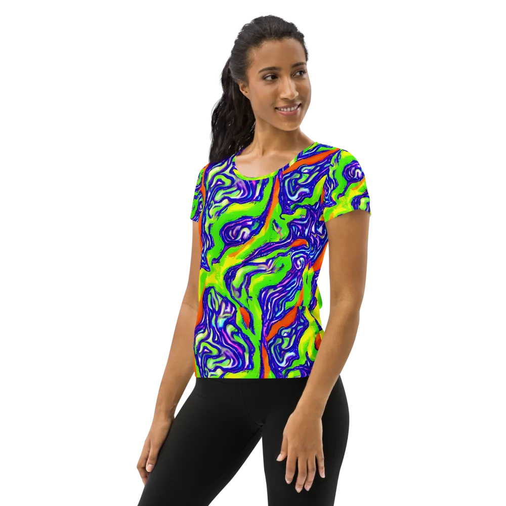Psychic Marbling on Women's Athletic T-Shirt — Left