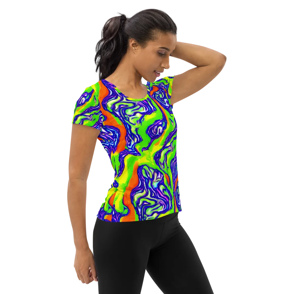 Psychic Marbling on Women's Athletic T-Shirt — Right