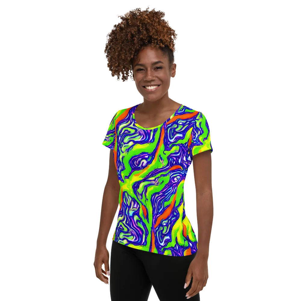 Psychic Marbling on Women's Athletic T-Shirt — Left