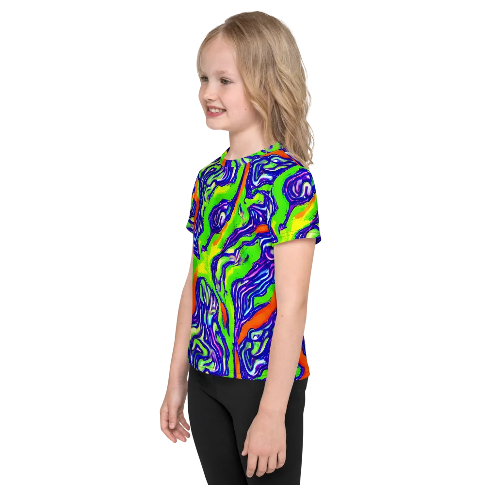 Psychic Marbling on Kids Crew Neck T-Shirt — Left