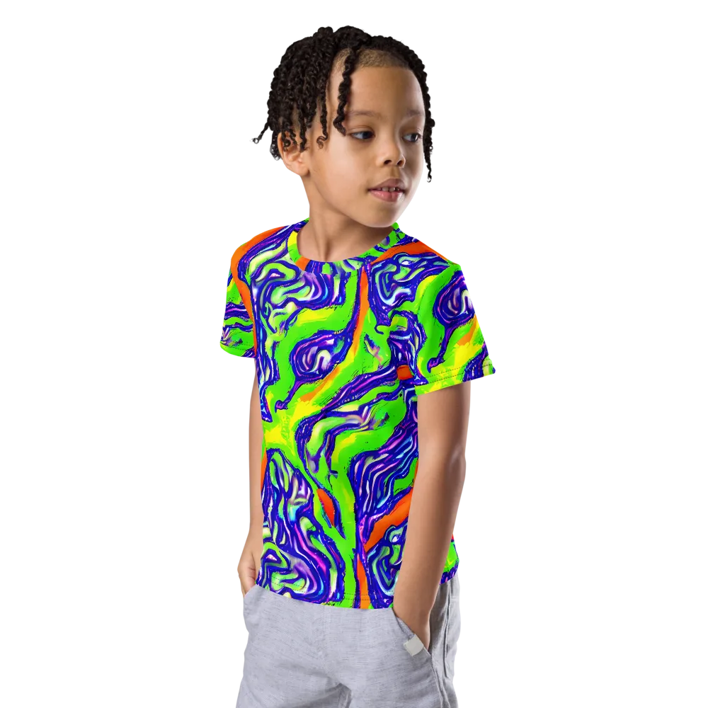 Psychic Marbling on Kids Crew Neck T-Shirt — Left Front