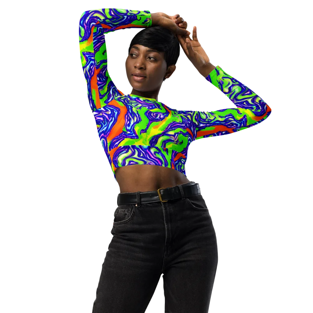 Psychic Marbling on Long Sleeve Crop Top — Front