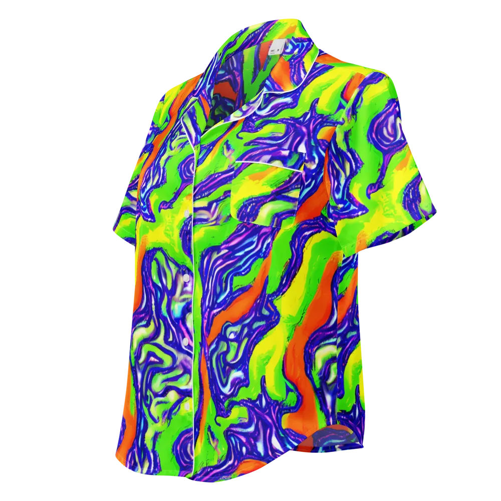 Psychic Marbling on Women's Short Sleeve Pajama Top — Left Front