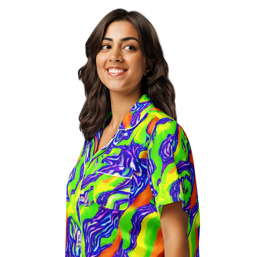 Psychic Marbling on Women's Short Sleeve Pajama Top — Left Front