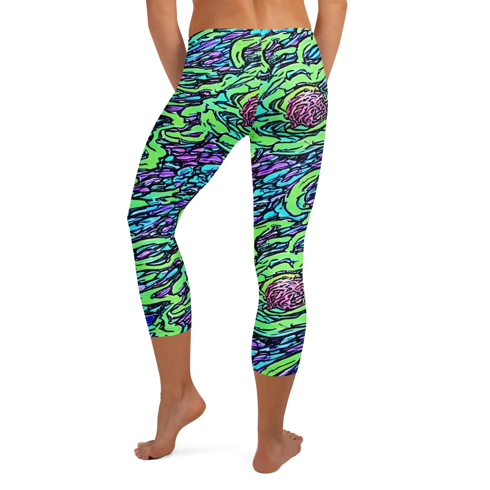 Neon Bloom Current on Capri Leggings — Back