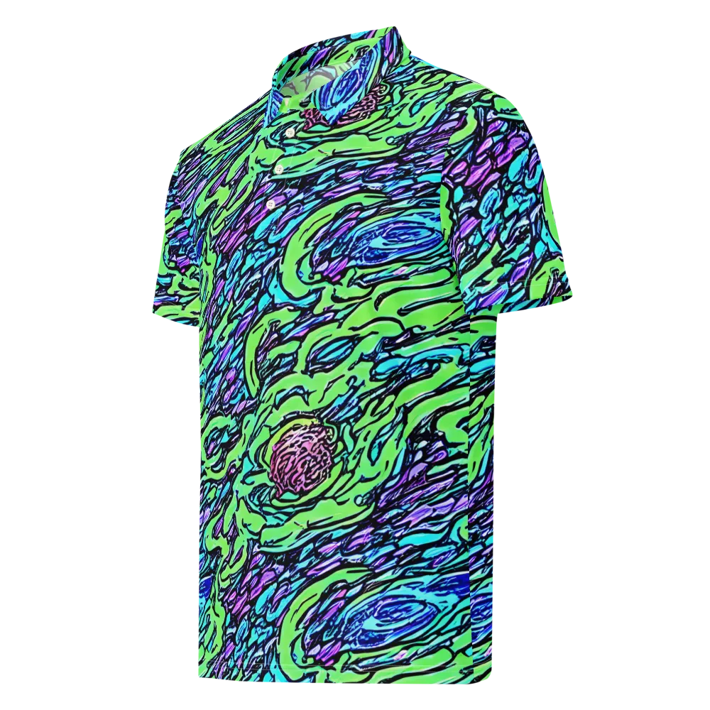 Neon Bloom Current on Men's Slim Fit Polo Shirt — Left Front