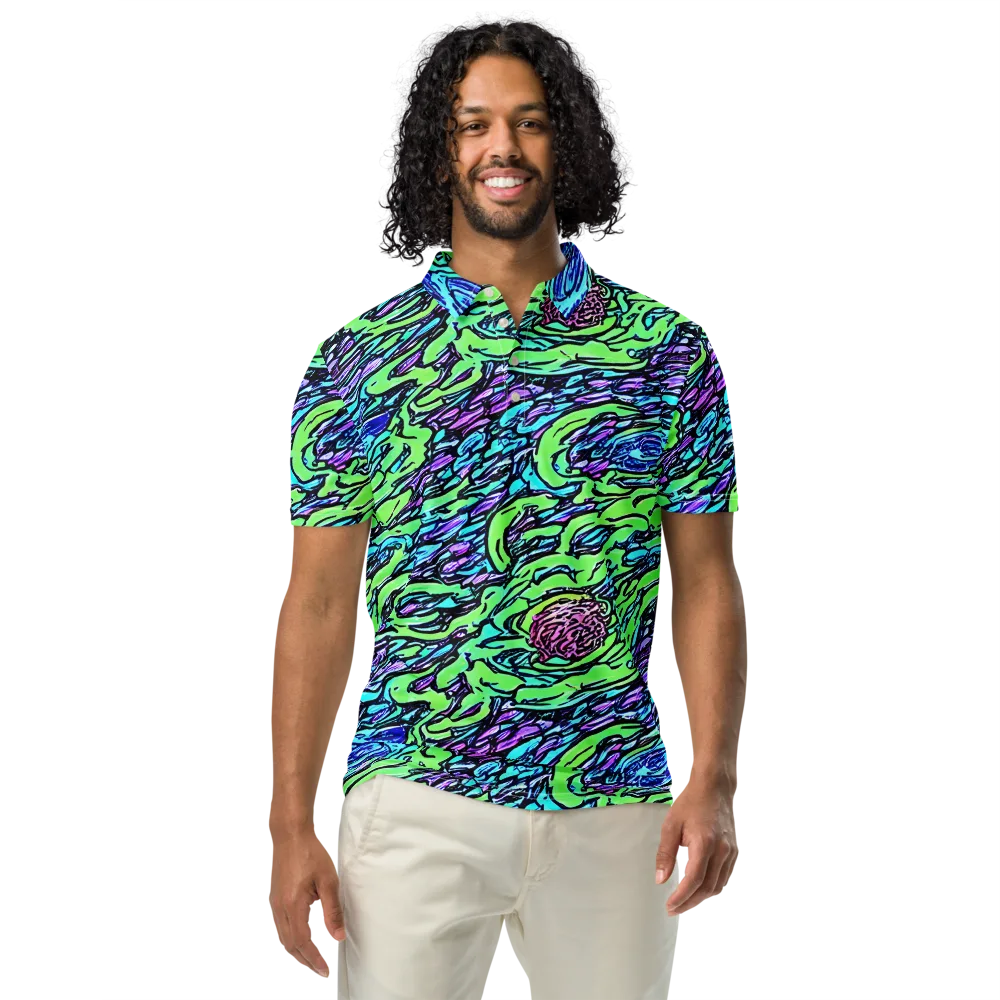 Neon Bloom Current on Men's Slim Fit Polo Shirt — Front