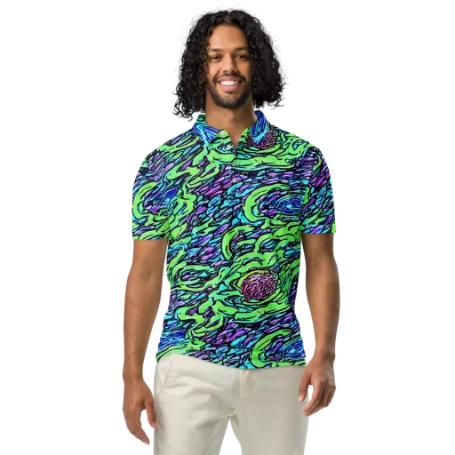 Neon Bloom Current on a Men's Slim Fit Polo Shirt