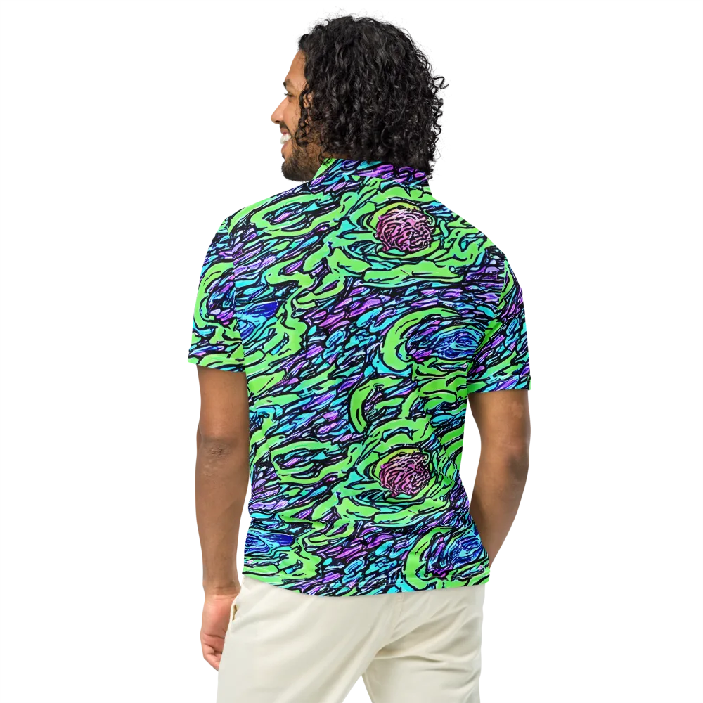 Neon Bloom Current on Men's Slim Fit Polo Shirt — Back