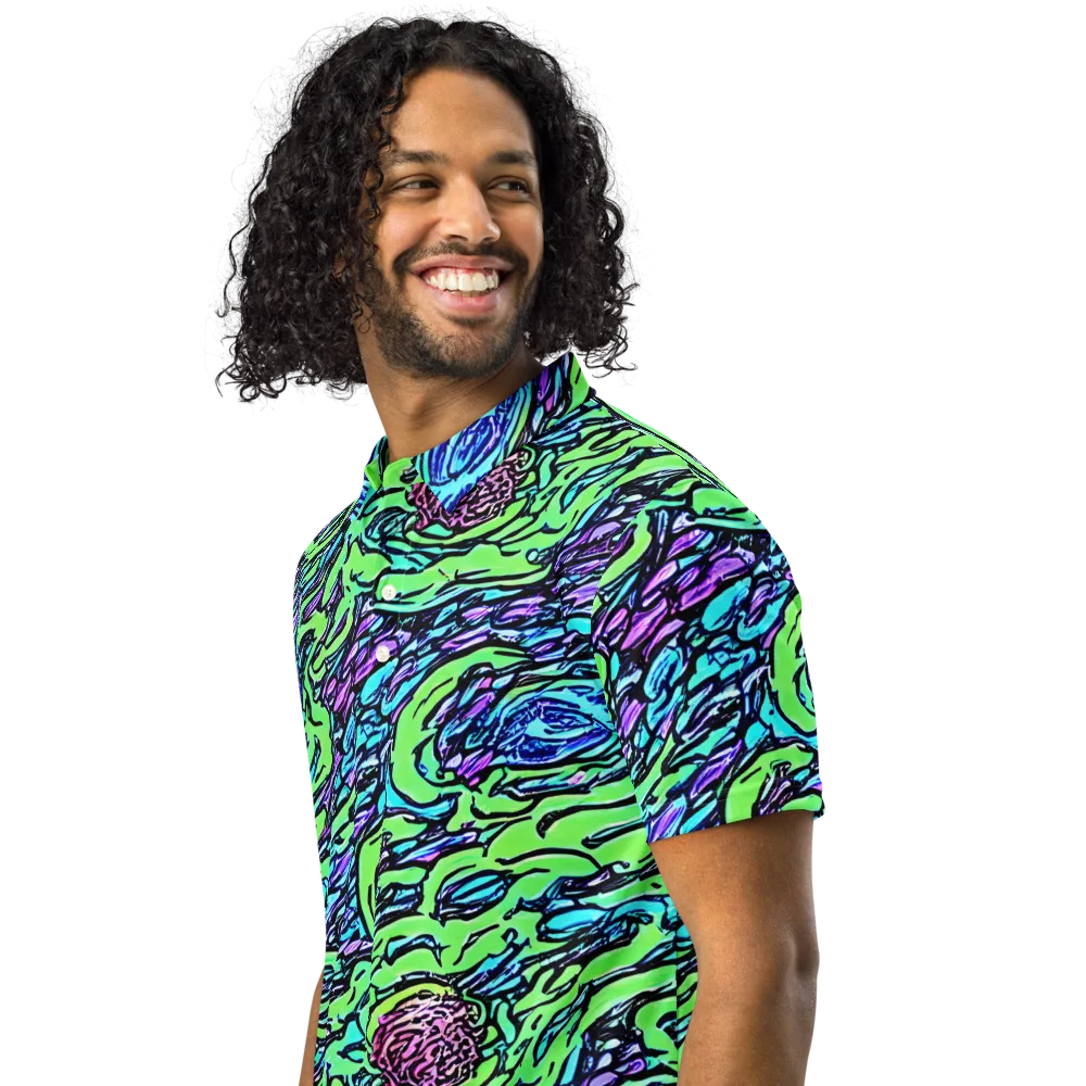 Neon Bloom Current on Men's Slim Fit Polo Shirt — Left Front