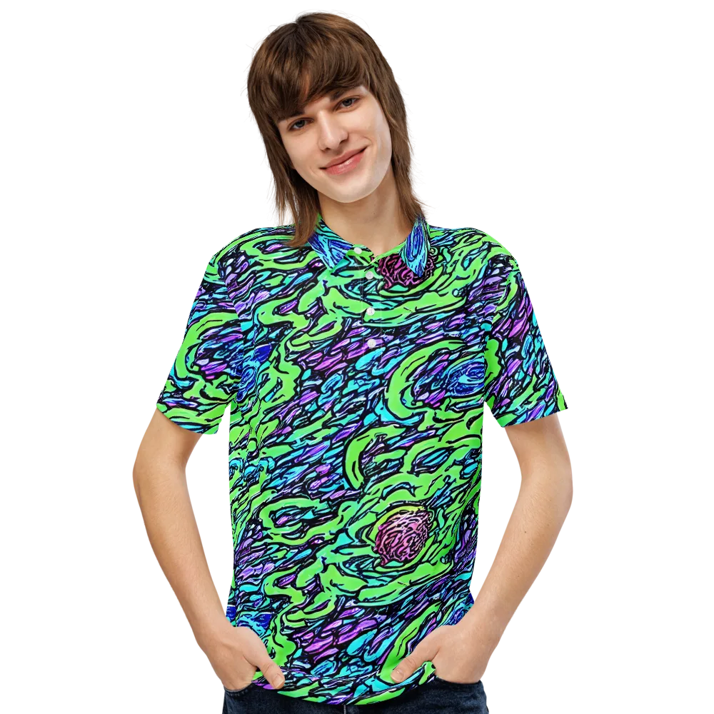 Neon Bloom Current on Men's Slim Fit Polo Shirt — Front
