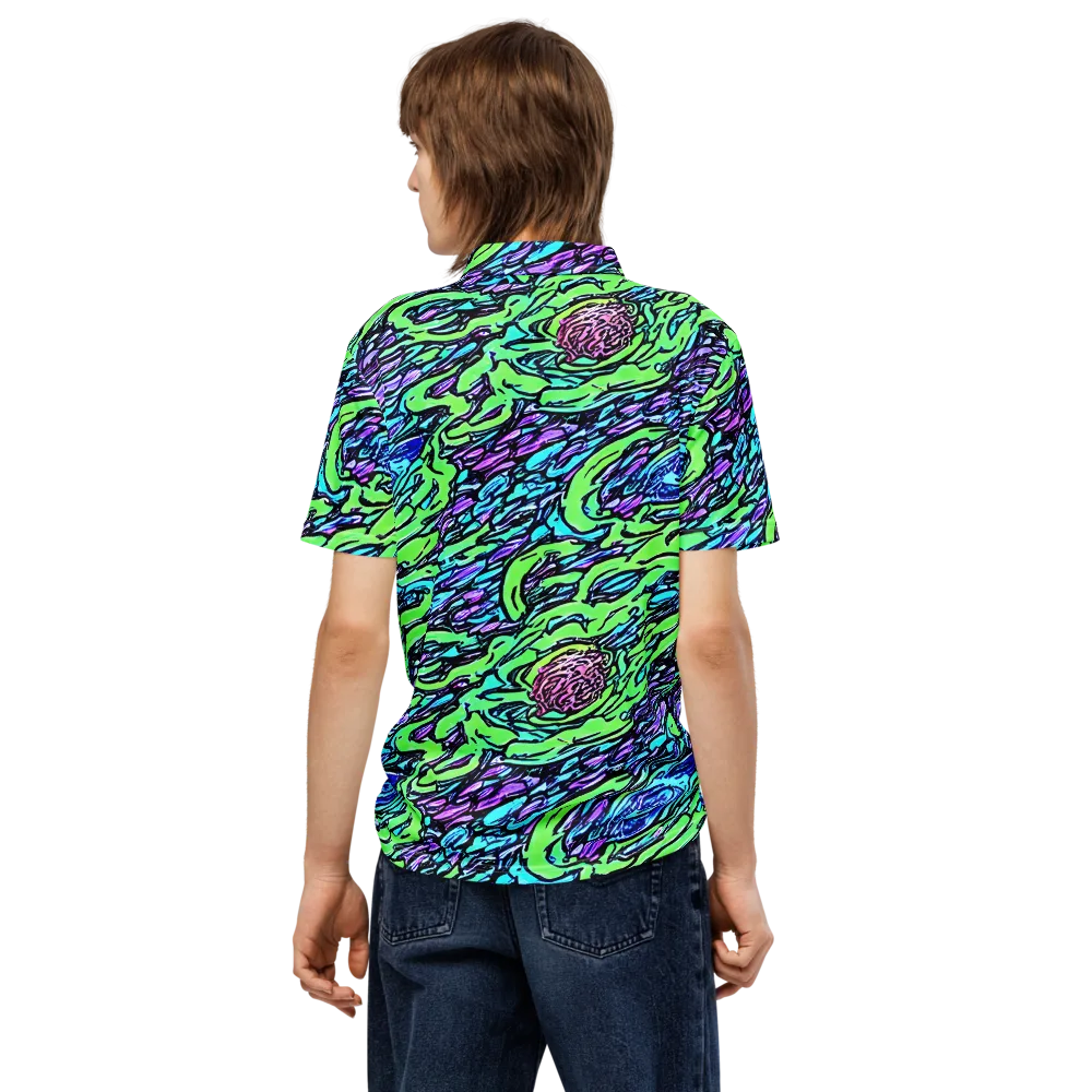 Neon Bloom Current on Men's Slim Fit Polo Shirt — Back