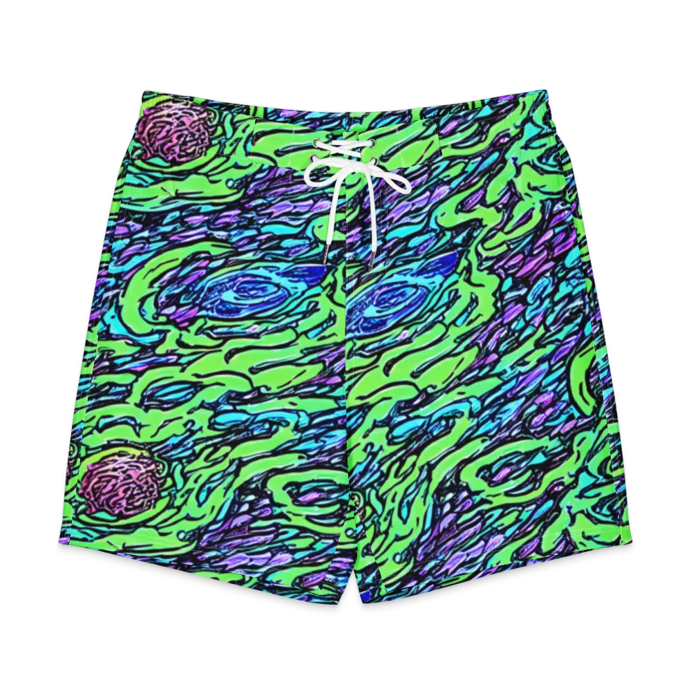 Neon Bloom Current on Men's Board Shorts — Front