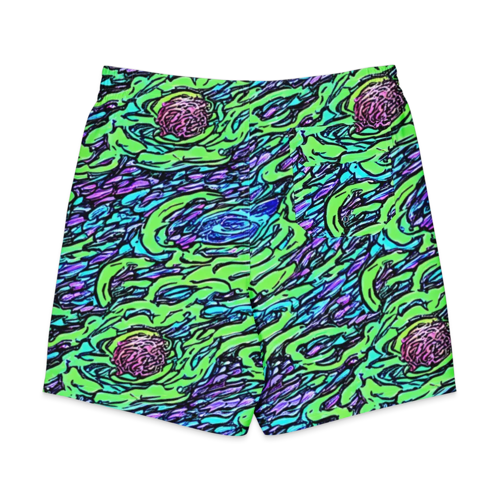 Neon Bloom Current on Men's Board Shorts — Back
