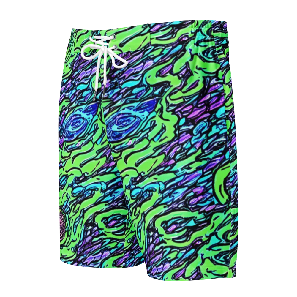Neon Bloom Current on Men's Board Shorts — Front