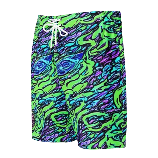 Neon Bloom Current on a Men's Board Shorts