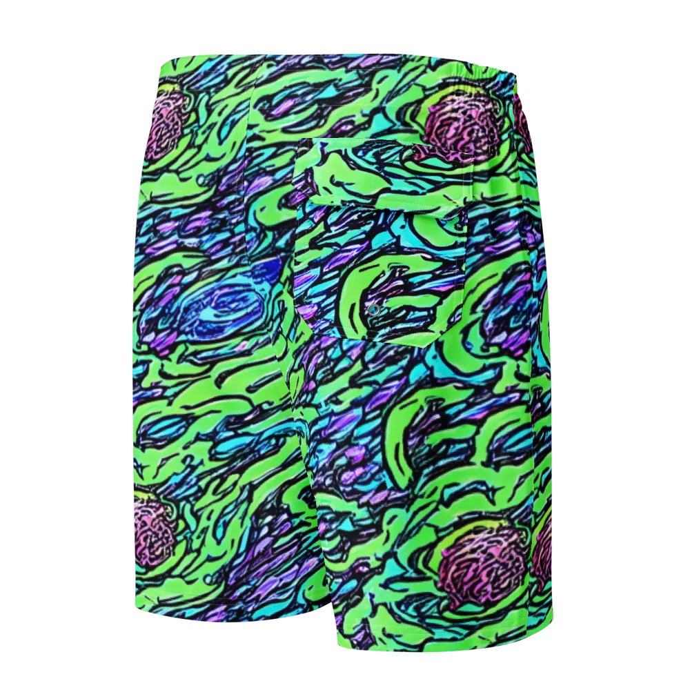 Neon Bloom Current on Men's Board Shorts — Back