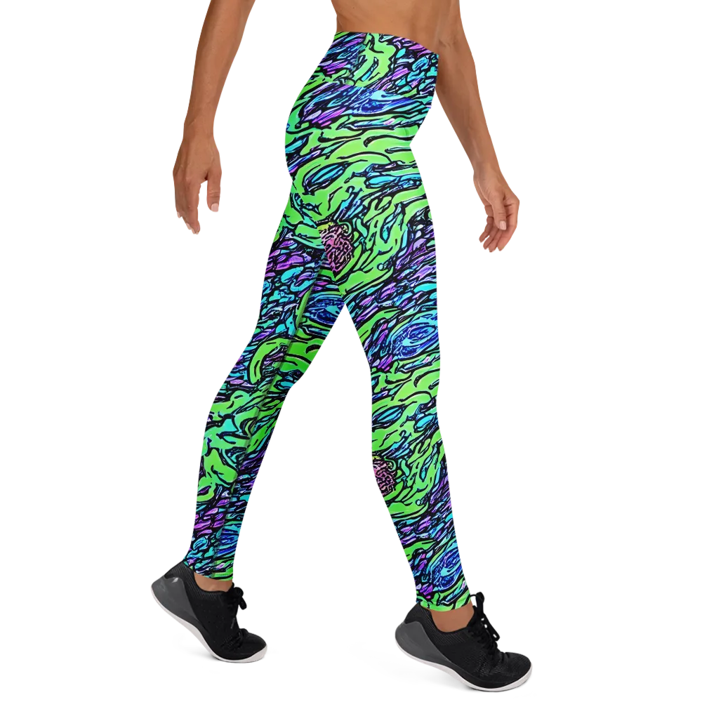 Neon Bloom Current on Yoga Leggings — Right