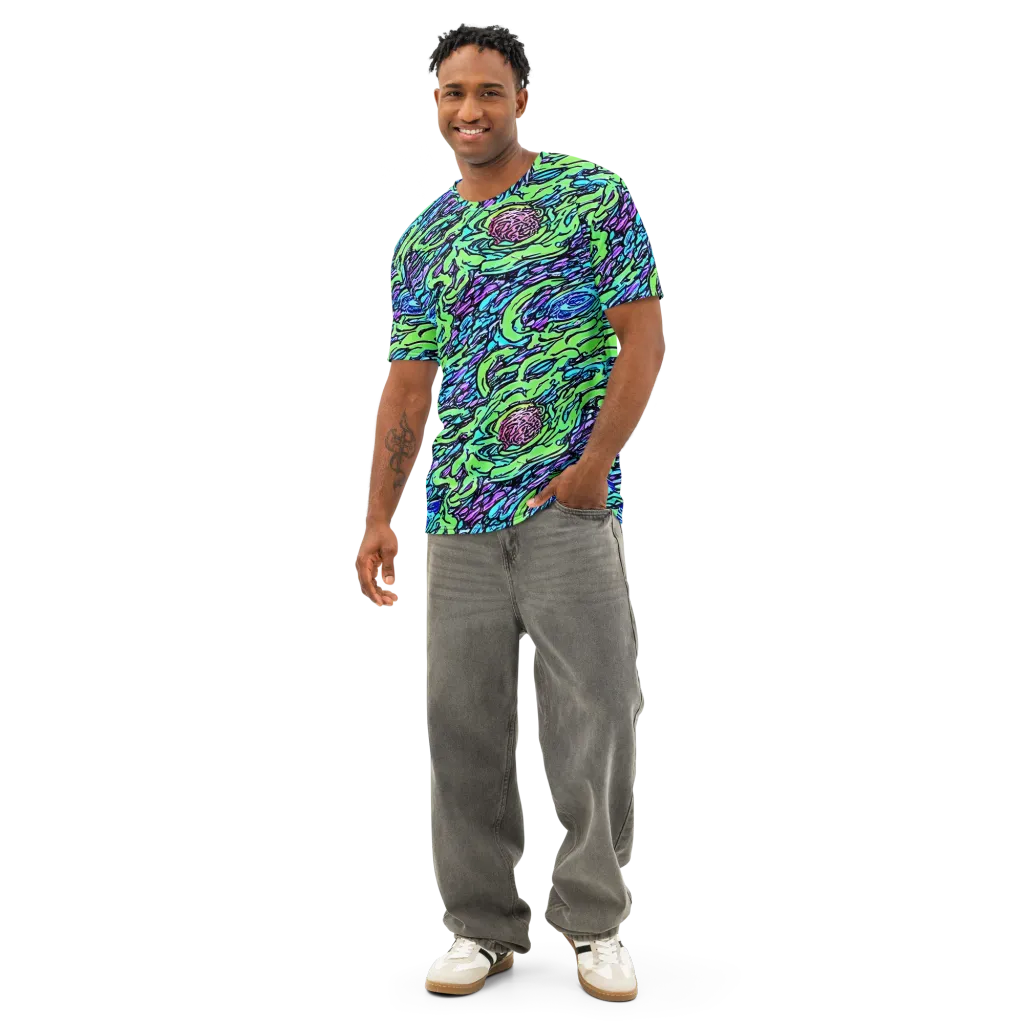 Neon Bloom Current on Men's Cotton Crew Neck T-Shirt — Front