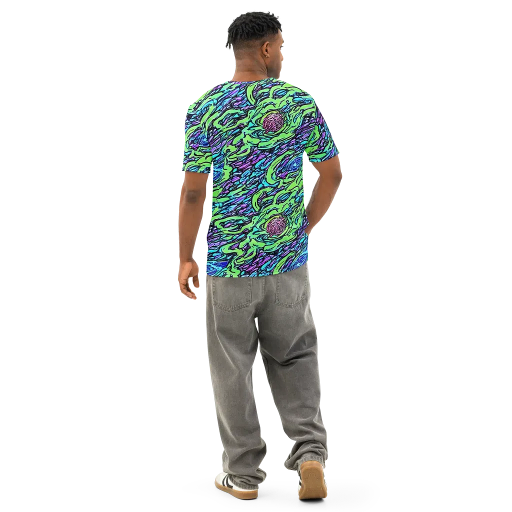 Neon Bloom Current on Men's Cotton Crew Neck T-Shirt — Back