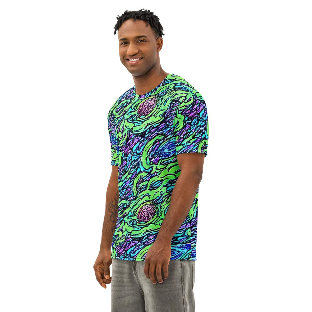 Neon Bloom Current on Men's Cotton Crew Neck T-Shirt — Left Front