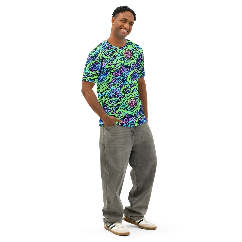 Neon Bloom Current on Men's Cotton Crew Neck T-Shirt — Right Front