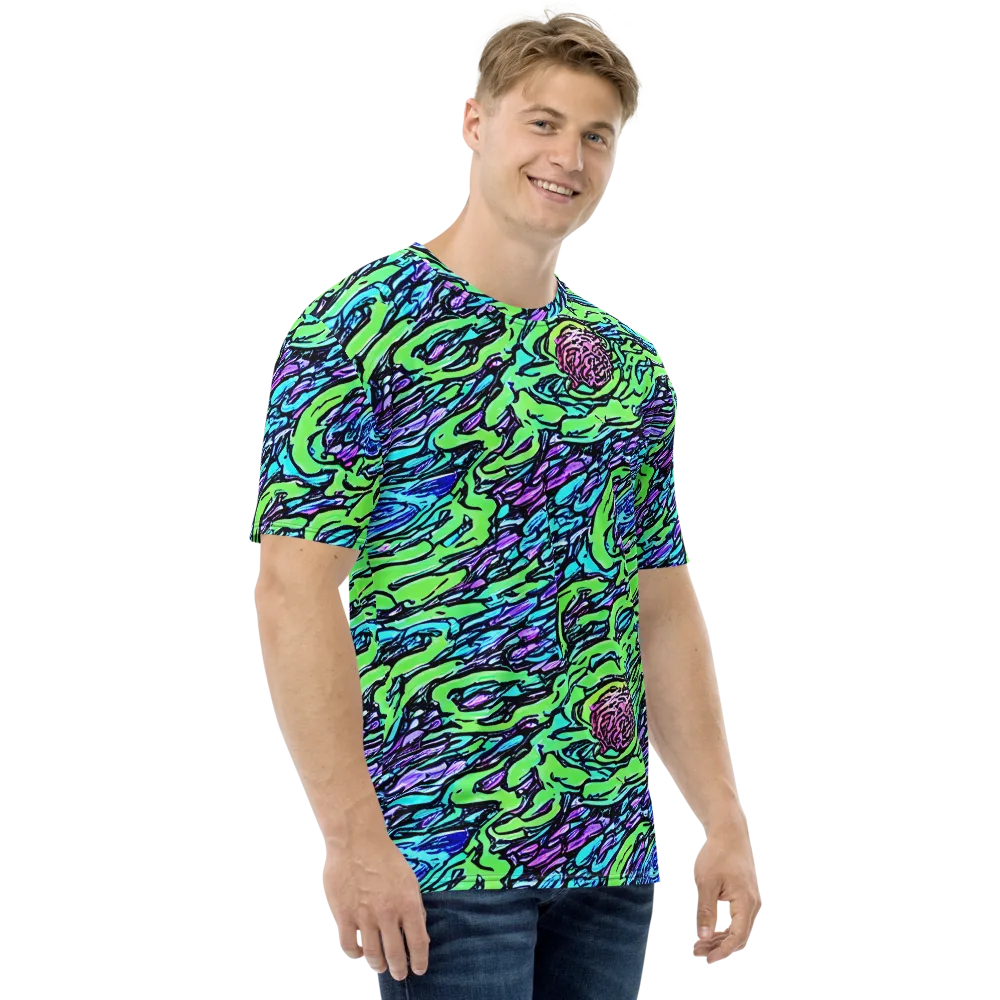Neon Bloom Current on Men's Crew Neck T-Shirt — Right