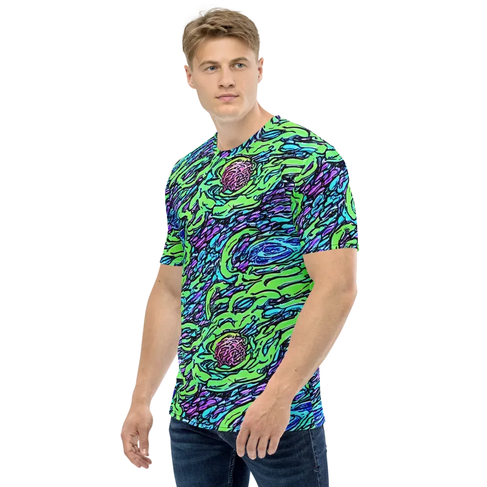 Neon Bloom Current on Men's Crew Neck T-Shirt — Left