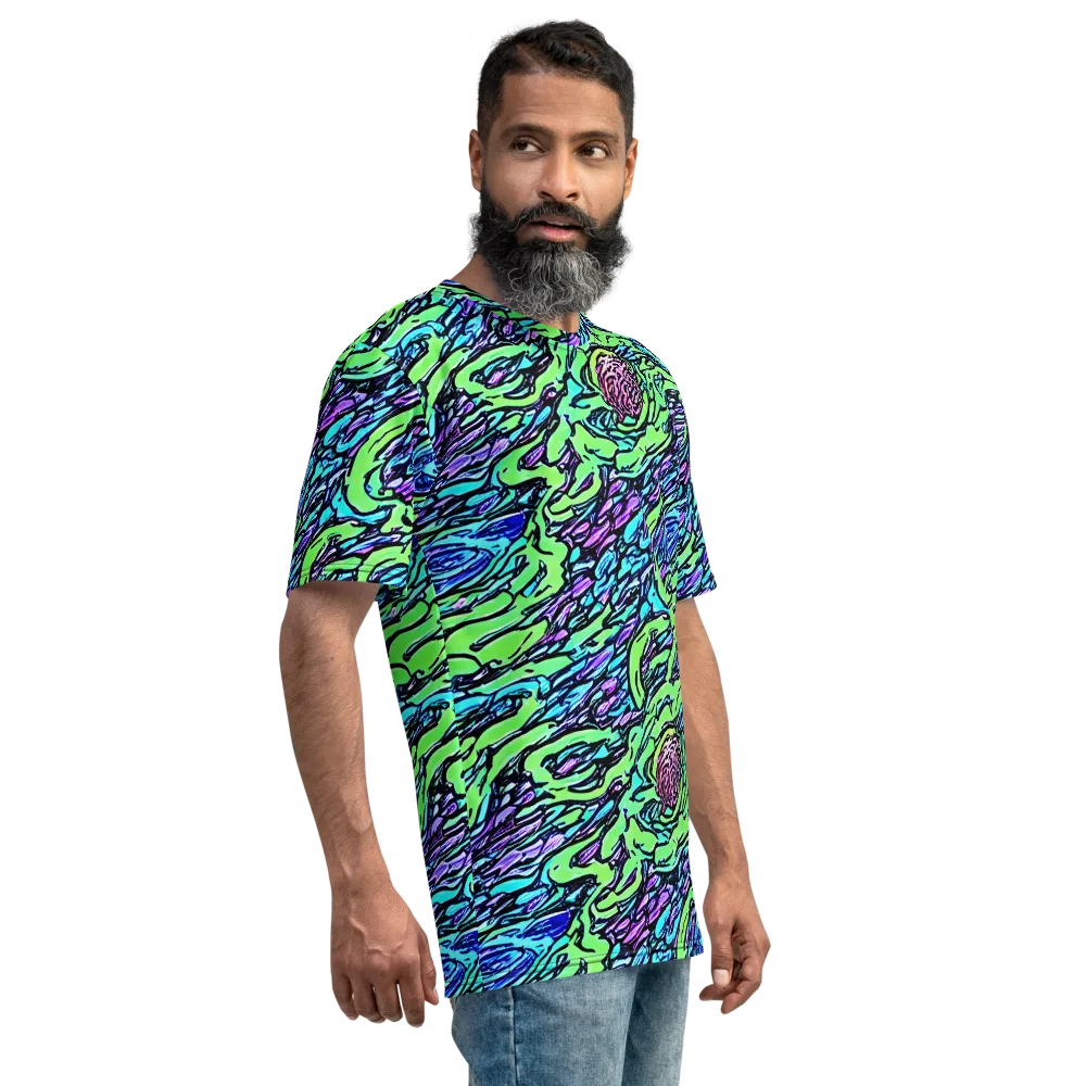 Neon Bloom Current on Men's Crew Neck T-Shirt — Right