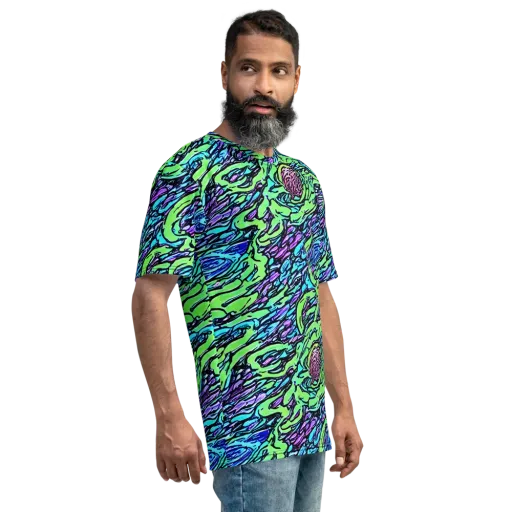 Neon Bloom Current on a Men's Crew Neck T-Shirt