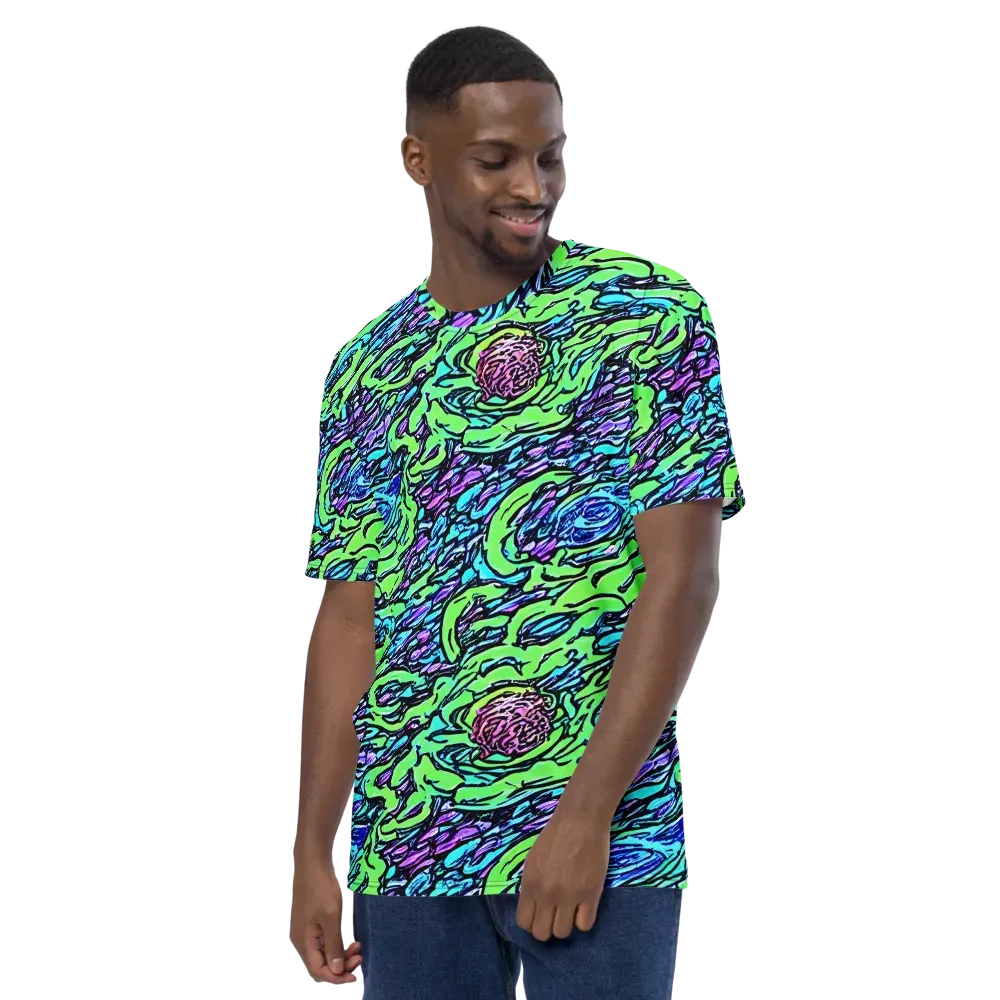 Neon Bloom Current on Men's Crew Neck T-Shirt — Left