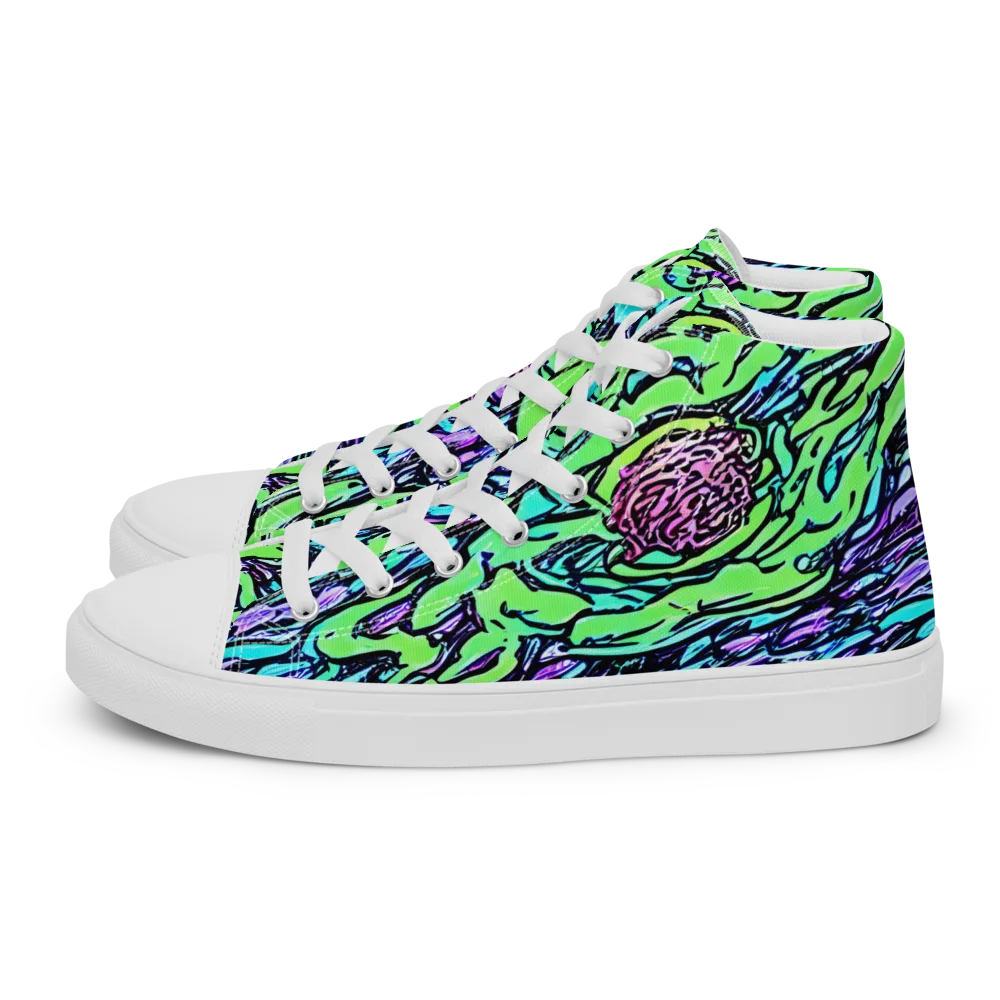 Neon Bloom Current on Men's High Top Canvas Shoes — Left