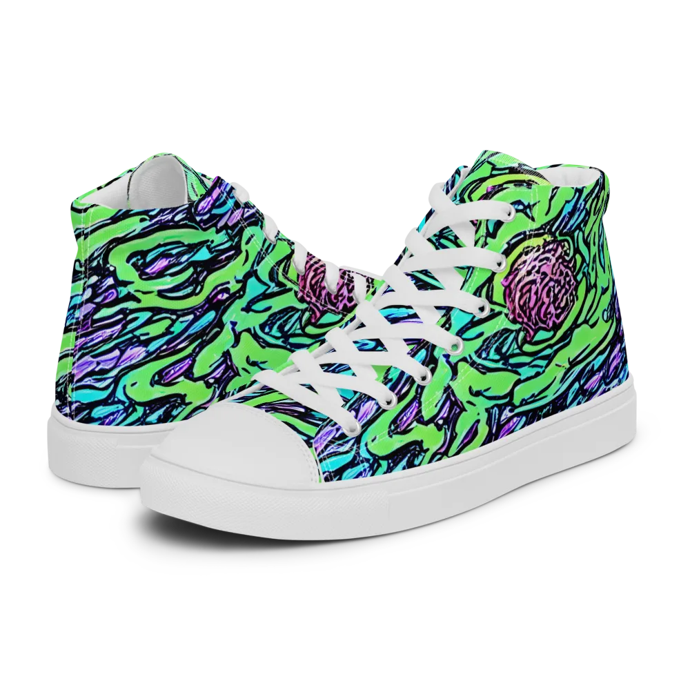 Neon Bloom Current on Men's High Top Canvas Shoes — Left