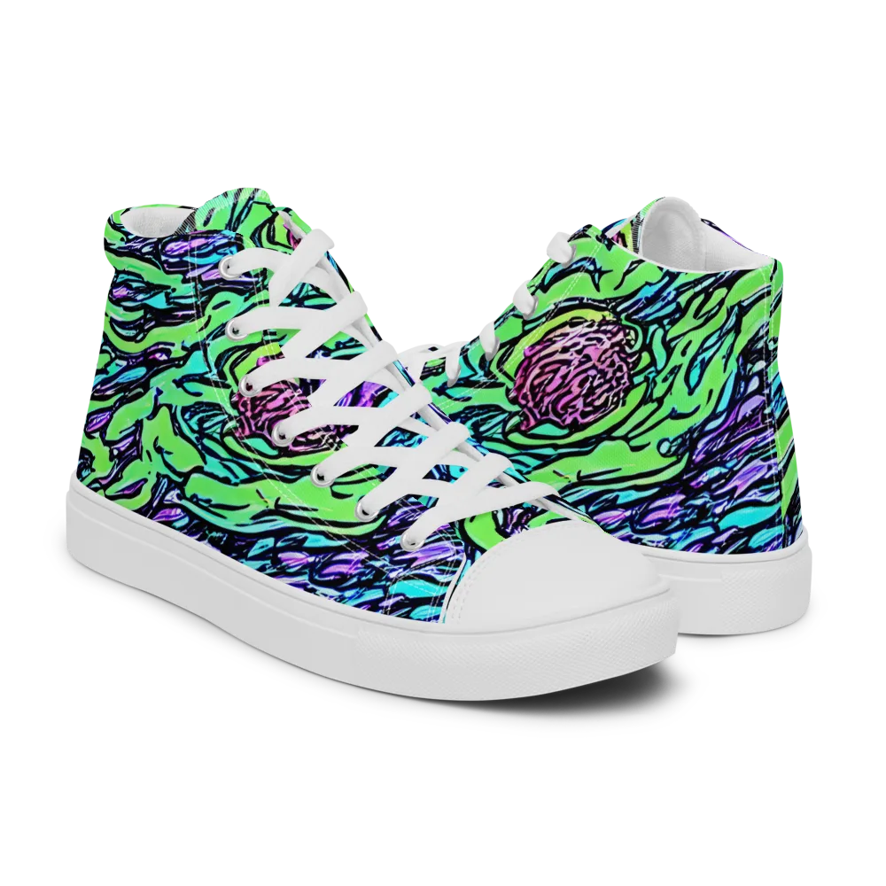 Neon Bloom Current on Men's High Top Canvas Shoes — Right