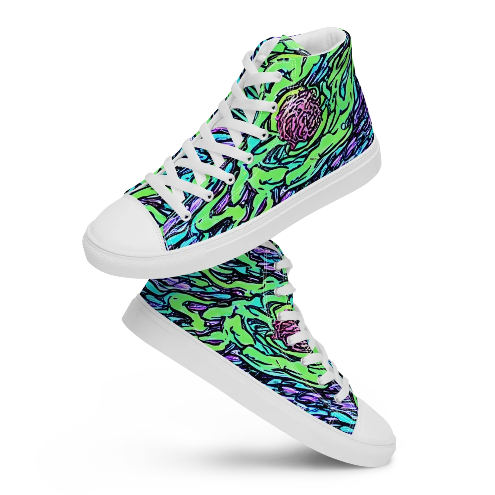 Neon Bloom Current on Men's High Top Canvas Shoes — Front