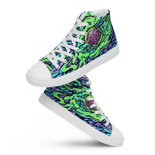 Neon Bloom Current on a Men's High Top Canvas Shoes