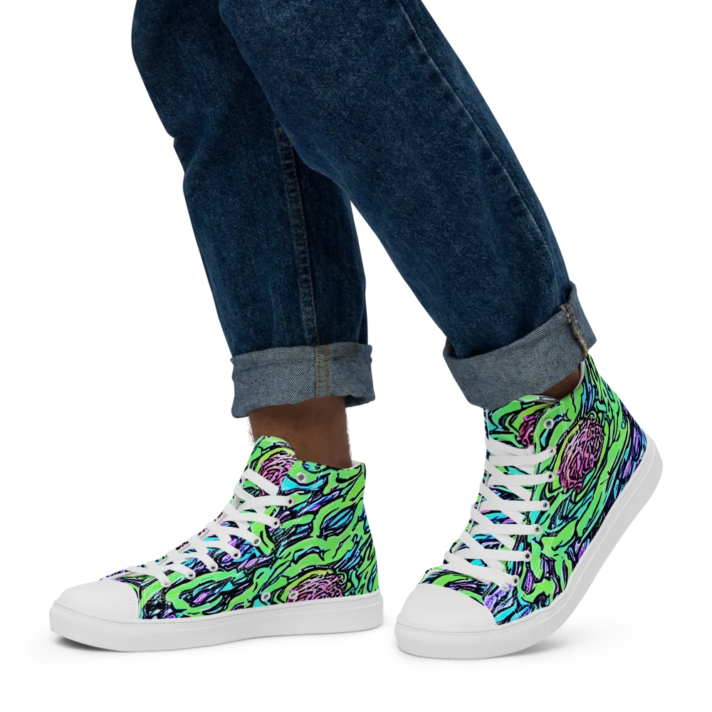 Neon Bloom Current on Men's High Top Canvas Shoes — Left